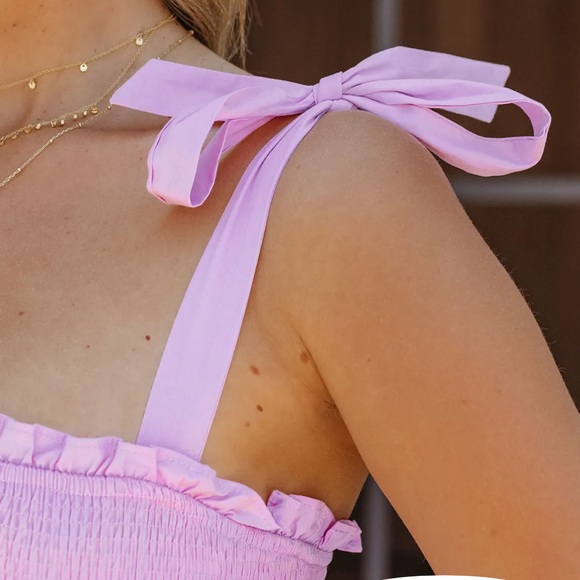 🆕 VICI Finders Keepers Cotton Smocked Tie Mini Dress-Lavender - Picture 14 of 14